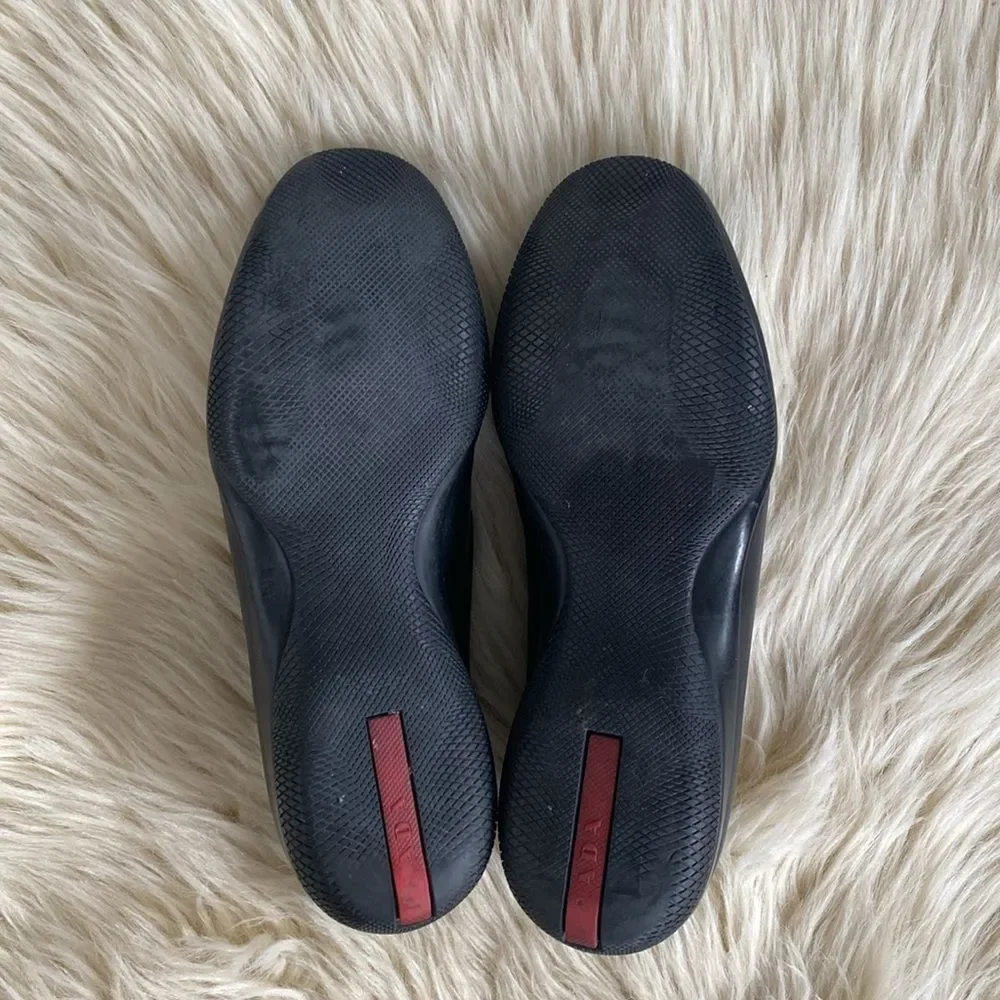 Prada Men's Black Smooth Leather Sports Loafers US Sz 7.5 Luxury Designer Sleek